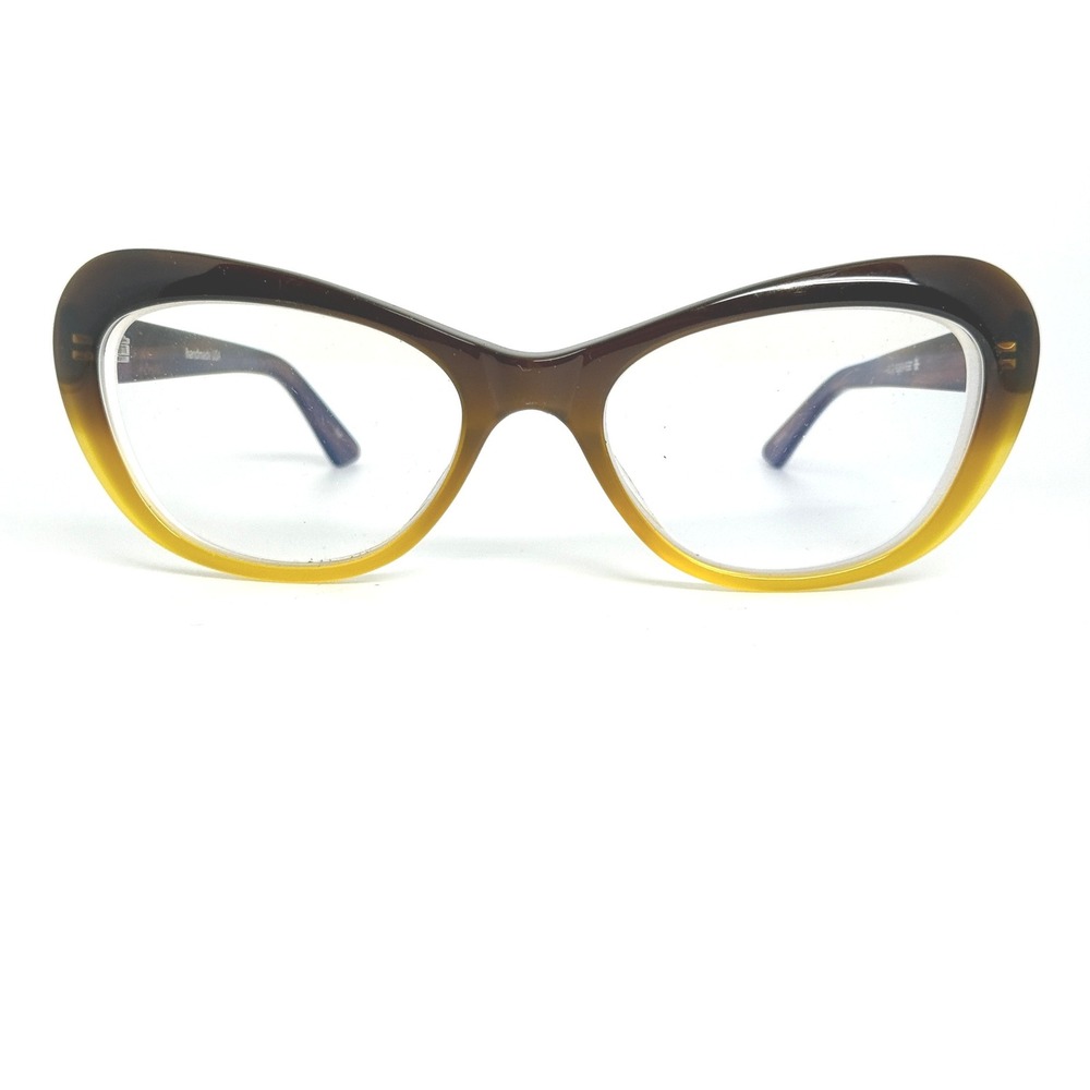 Kala Eyewear Cat Eye Glasses Handmade USA Brown Yellow Ombre 21126